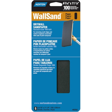 4-3/16 X 11 WallSand Die-Cut Drywall Sanding Sheets 100D-Grit, PK 5